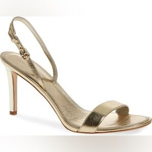 Tory Burch Double T Buckle Slingback Sandal Spark Gold 10.5 Wedding Prom Party